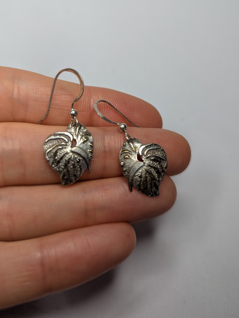 Sterling Silver Heart Leaf Dangle Earrings